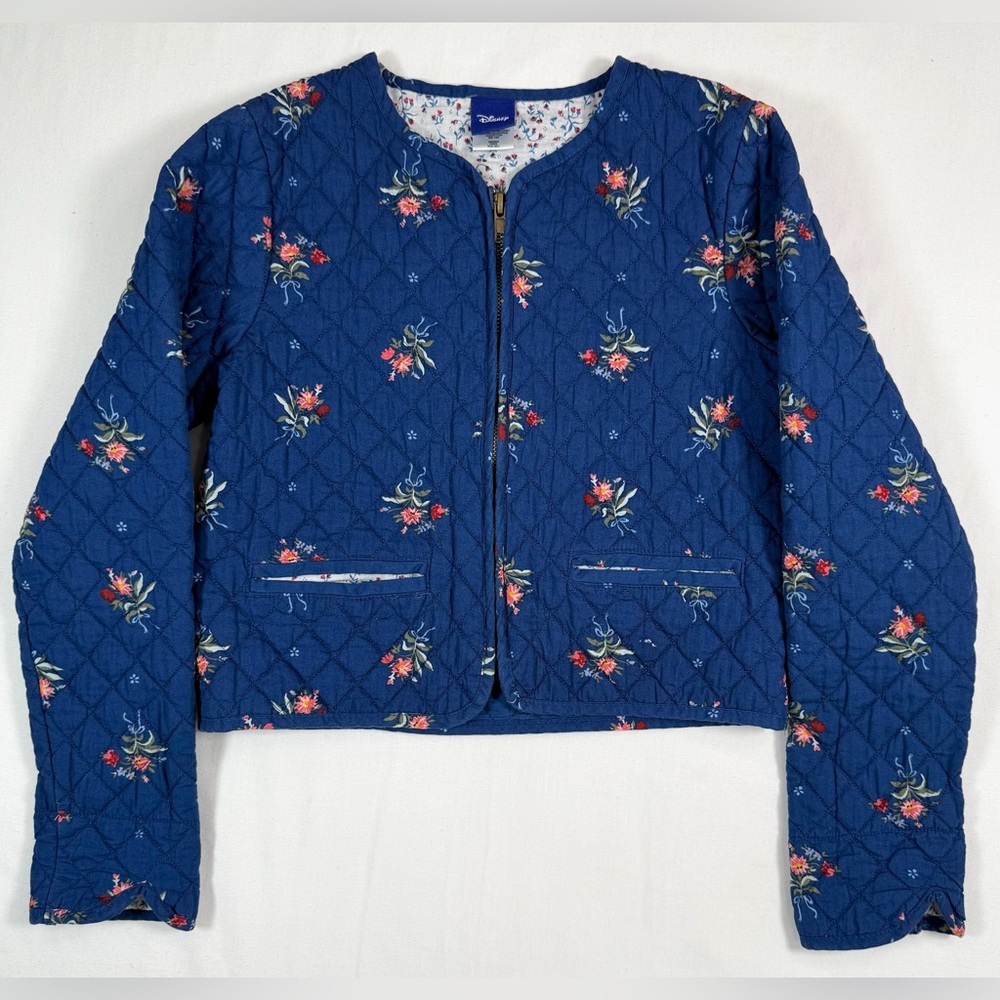 DISNEY Girls’ Beauty and the Beast Belle Quilted Floral Print Zip Up Jacket L